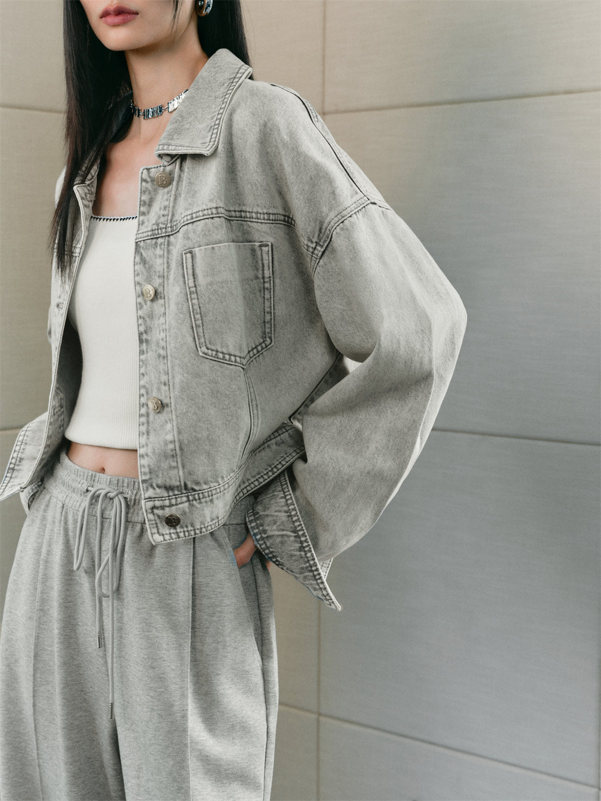 Women's Washed Short Denim Jacket