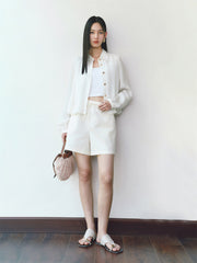 Women's Glossy Textured Cropped Collar Jacket
