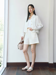 Women's Glossy Textured Cropped Collar Jacket
