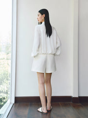 Women's Glossy Textured Cropped Collar Jacket