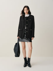 Women's Tweed-Texture Padded Jacket with Raw Edges