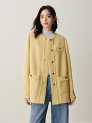 Women's Tweed-Texture Padded Jacket with Raw Edges