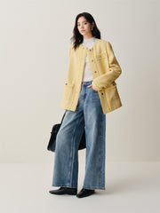 Women's Tweed-Texture Padded Jacket with Raw Edges