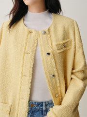 Women's Tweed-Texture Padded Jacket with Raw Edges