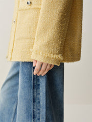 Women's Tweed-Texture Padded Jacket with Raw Edges