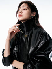 Women's Relaxed PU Moto Jacket