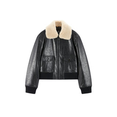 Women's Moto Cropped Padded Jacket with Detachable Fur Colla