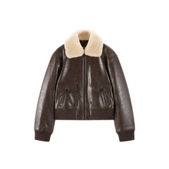 Women's Moto Cropped Padded Jacket with Detachable Fur Colla