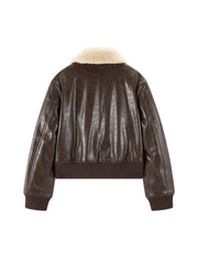 Women's Moto Cropped Padded Jacket with Detachable Fur Colla