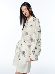 Women's Lightweight Butterfly Print Shirt with Back Cutout