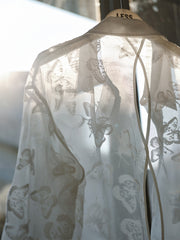 Women's Butterfly Flocked Sheer Shirtwith Back Cutout