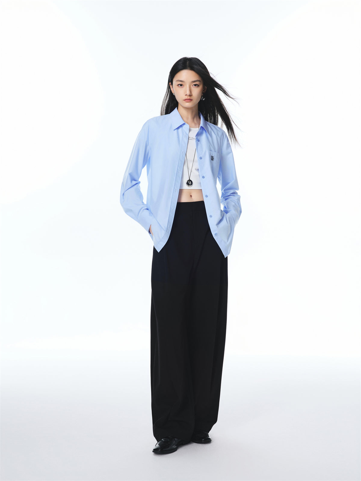 Women's Blue Modal Slim Fit Long-Sleeve Shirt