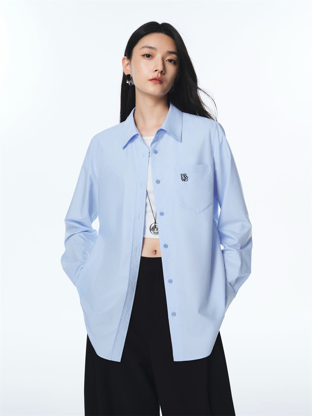 Women's Blue Modal Slim Fit Long-Sleeve Shirt