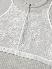 Women's Layered-Look Henley Top with Lace Panels