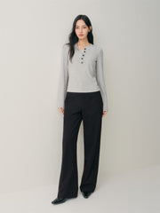 Women's Layered-Look Henley Top with Lace Panels