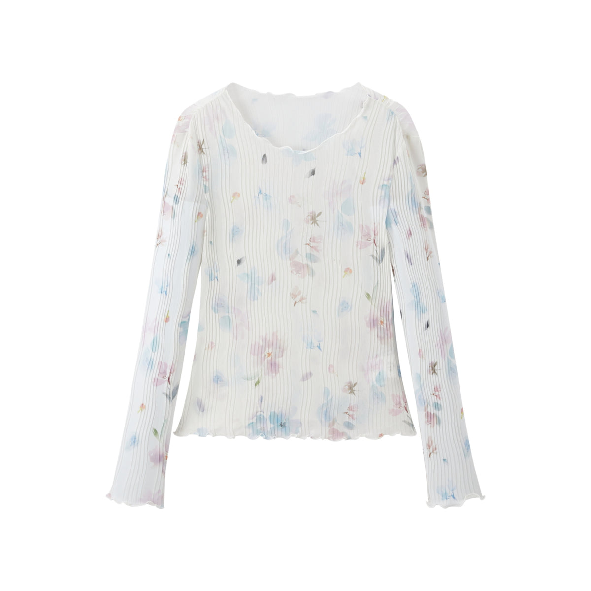 Women's French-style printed long-sleeve fitted top