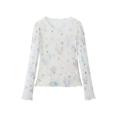 Women's French-style printed long-sleeve fitted top