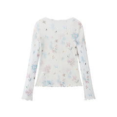 Women's French-style printed long-sleeve fitted top