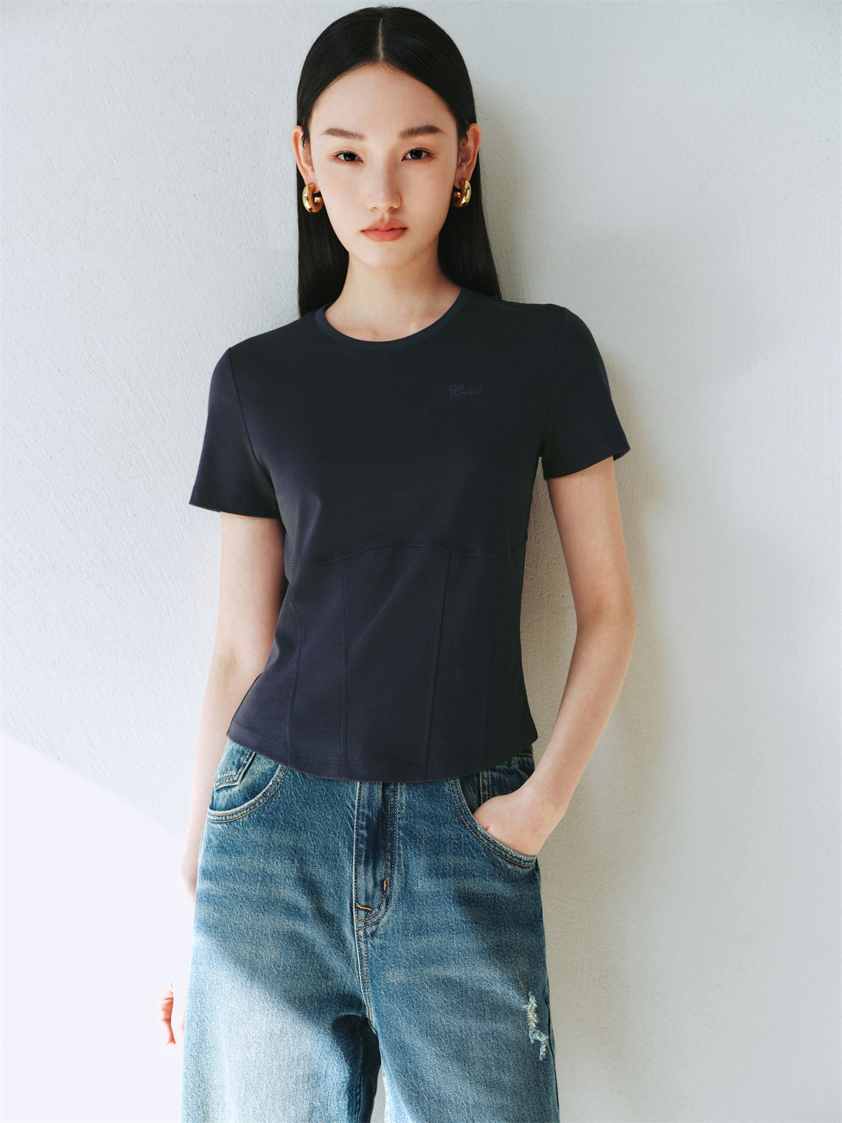 Women's Solid Embroidered T-shirt