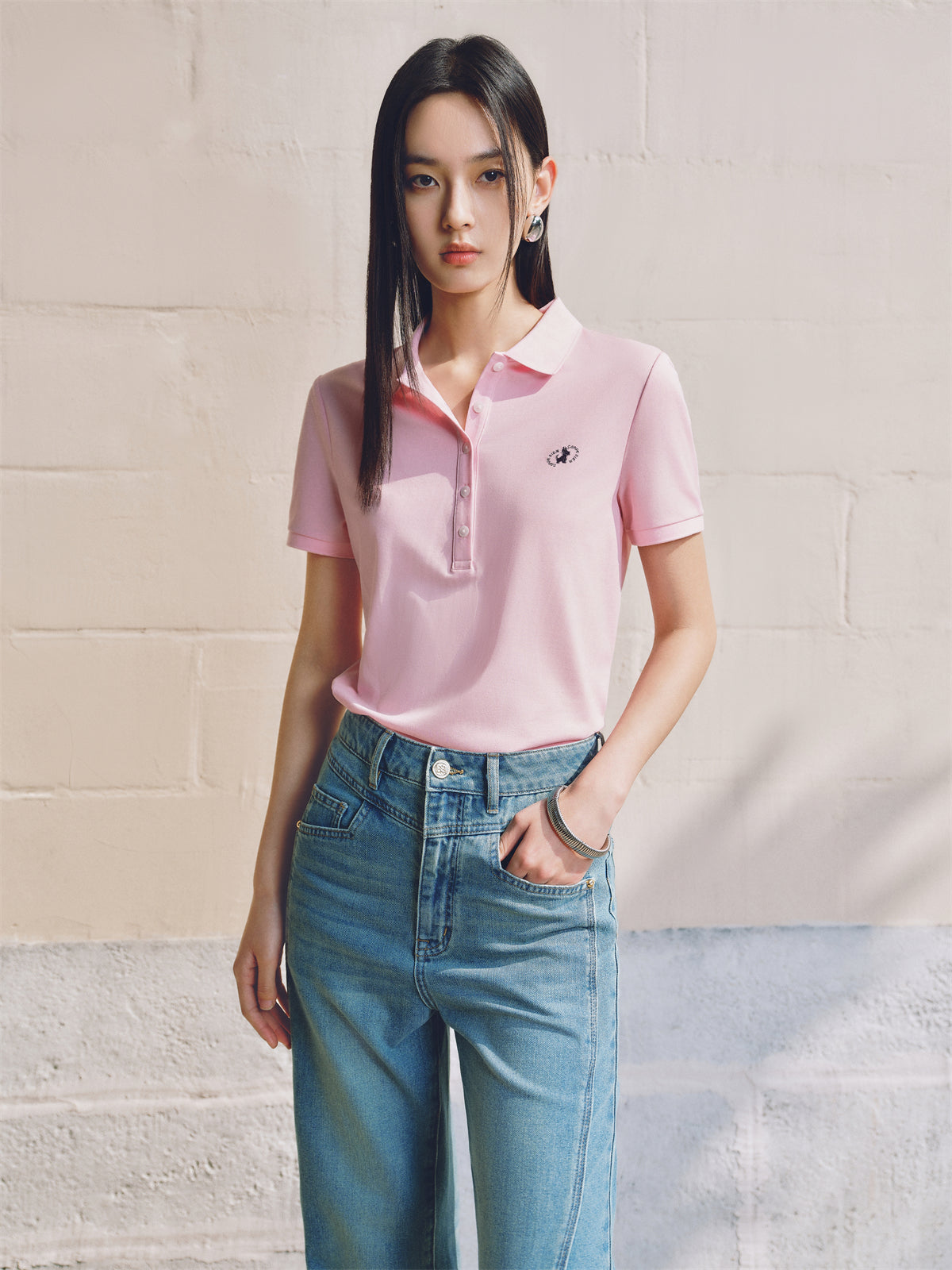 Women's Embroidered Polo Shirt with Mulberry Silk