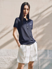 Women's Embroidered Polo Shirt with Mulberry Silk