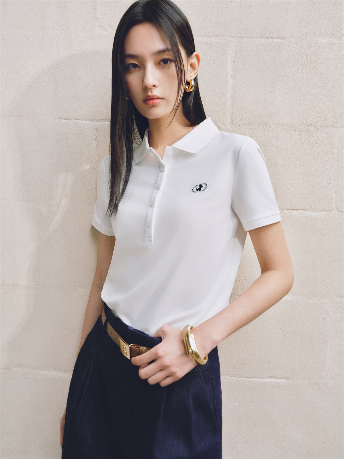 Women's Embroidered Polo Shirt with Mulberry Silk