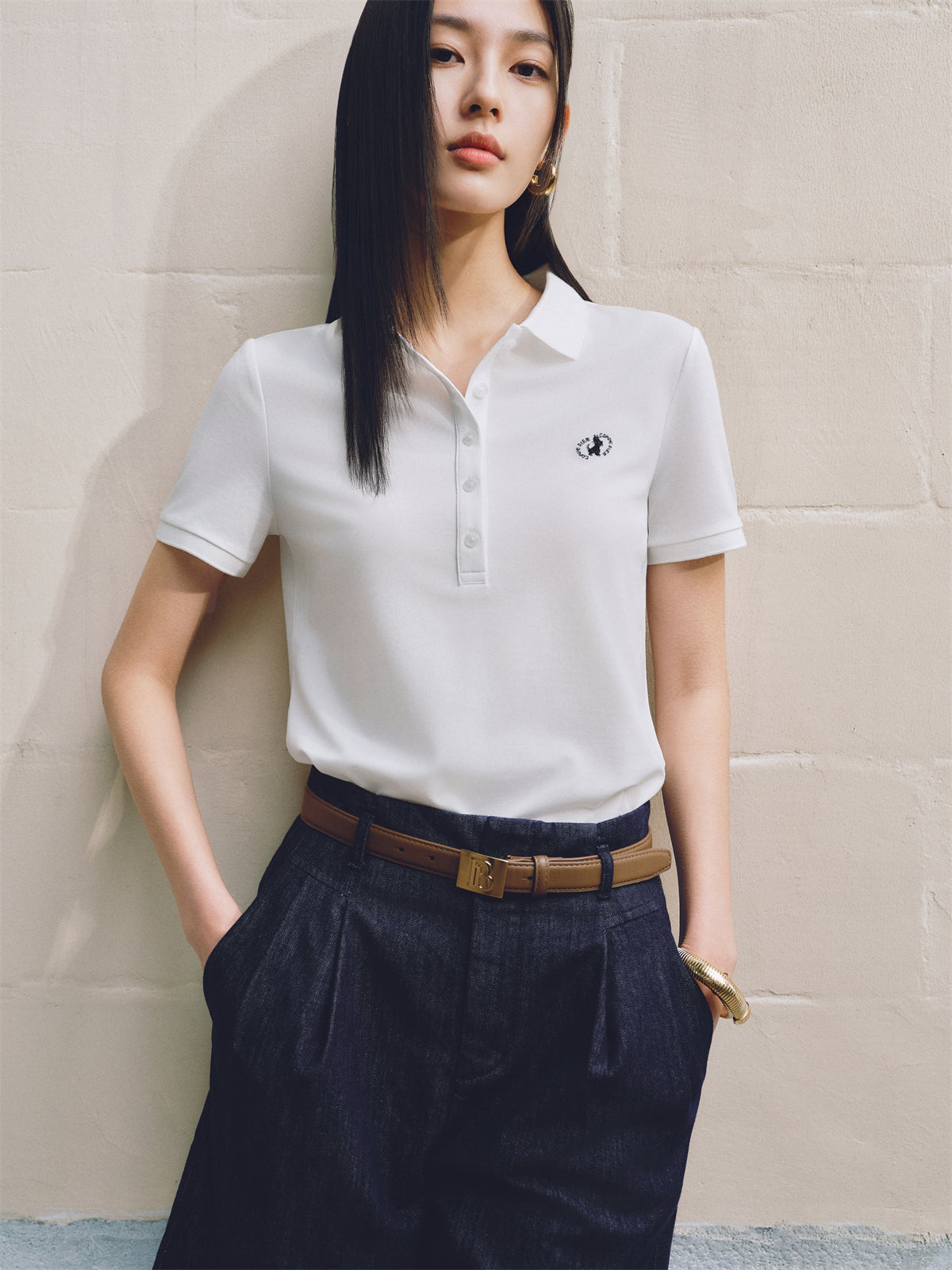 Women's Embroidered Polo Shirt with Mulberry Silk