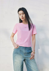 Women's Slim-Fit Tencel T-Shirt with Embroidery