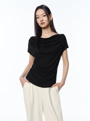 Women's Draped Neck Acetate Ruched T-Shirt