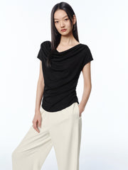 Women's Draped Neck Acetate Ruched T-Shirt