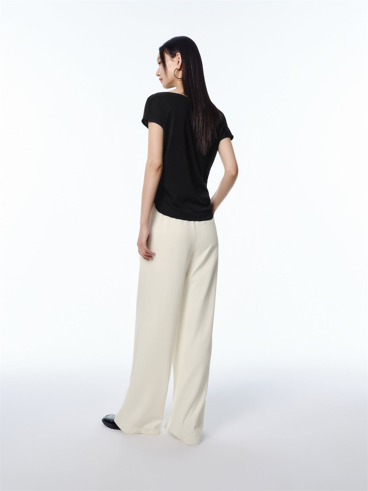 Women's Draped Neck Acetate Ruched T-Shirt