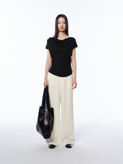 Women's Draped Neck Acetate Ruched T-Shirt