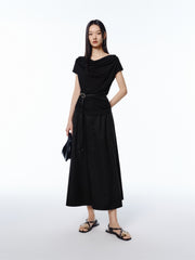 Women's Draped Neck Acetate Ruched T-Shirt