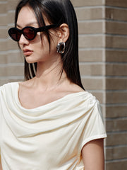 Women's Draped Neck Acetate Ruched T-Shirt