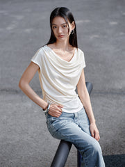 Women's Draped Neck Acetate Ruched T-Shirt
