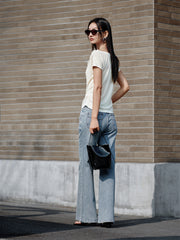 Women's Draped Neck Acetate Ruched T-Shirt