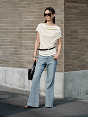 Women's Draped Neck Acetate Ruched T-Shirt