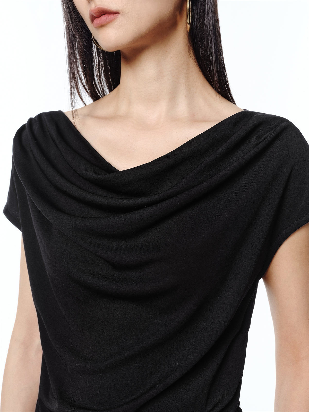 Women's Draped Neck Acetate Ruched T-Shirt