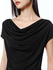 Women's Draped Neck Acetate Ruched T-Shirt