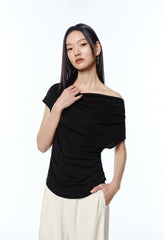 Women's Draped Neck Acetate Ruched T-Shirt