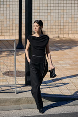 Women's Solid Drape-Neck Slim-Fit Tee