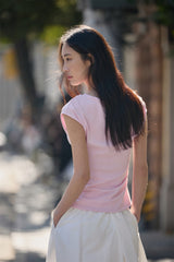 Women's Solid Drape-Neck Slim-Fit Tee