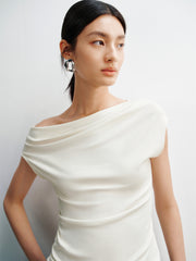 Women's Solid Drape-Neck Slim-Fit Tee