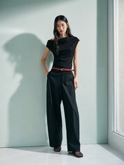 Women's Solid Drape-Neck Slim-Fit Tee