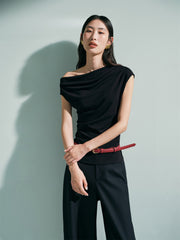 Women's Solid Drape-Neck Slim-Fit Tee