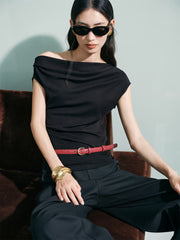 Women's Solid Drape-Neck Slim-Fit Tee