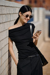 Women's Solid Drape-Neck Slim-Fit Tee