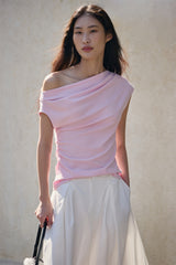 Women's Solid Drape-Neck Slim-Fit Tee