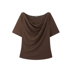 Women's casual draped collar short-sleeve top