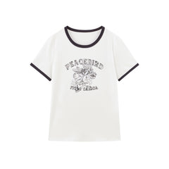 Women's Printed Contrast Trim Short Sleeve T-shirt